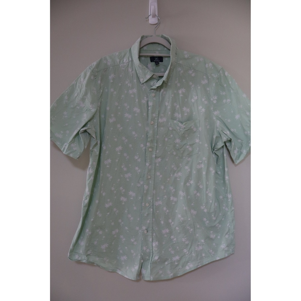 Tropical Beach Summer George Button Down Shirt L Mint Green Palm Tree Woven